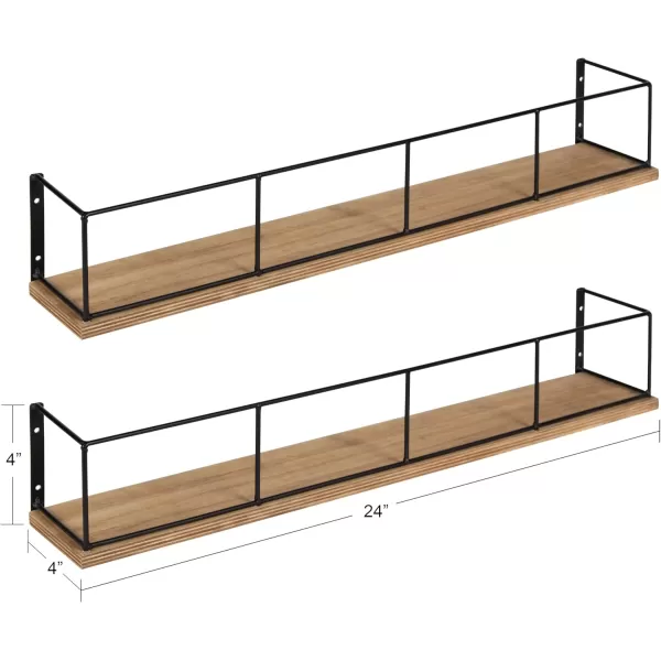 Kate and Laurel Benbrook 24 inch 2Pack Wood and Metal Floating Wall Shelves Rustic Brown and BlackRustic BrownBlack