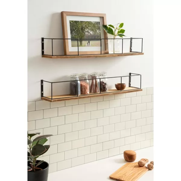 Kate and Laurel Benbrook 24 inch 2Pack Wood and Metal Floating Wall Shelves Rustic Brown and BlackRustic BrownBlack