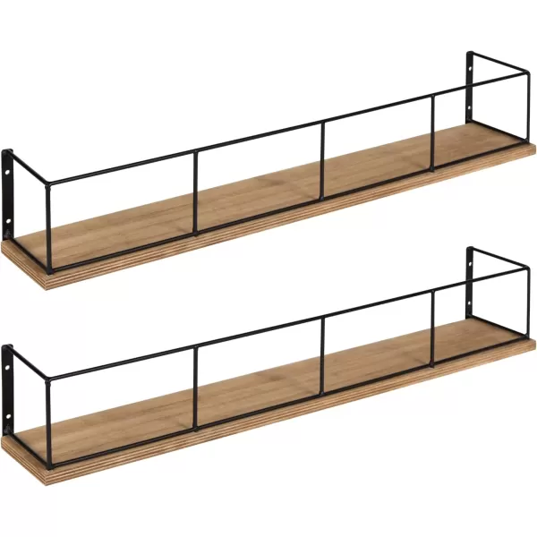 Kate and Laurel Benbrook 24 inch 2Pack Wood and Metal Floating Wall Shelves Rustic Brown and BlackRustic BrownBlack