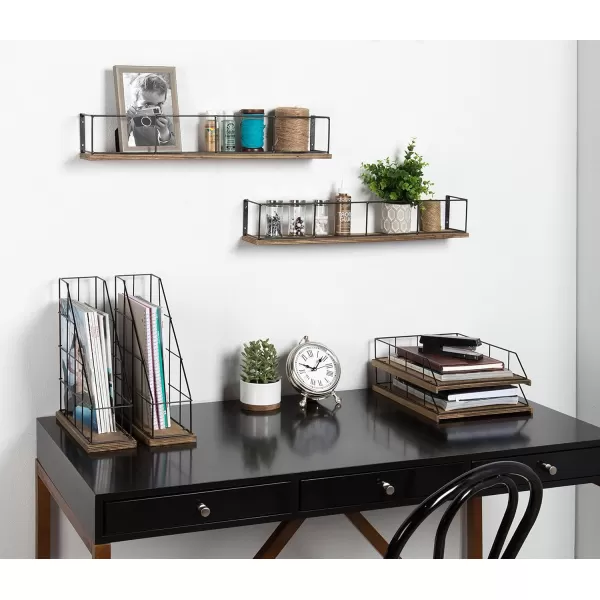 Kate and Laurel Benbrook Stacked Metal and Wood Letter Trays White and GoldRustic BrownBlack