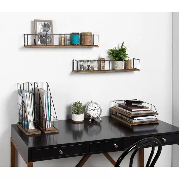 Kate and Laurel Benbrook Stacked Metal and Wood Letter Trays White and GoldRustic BrownBlack