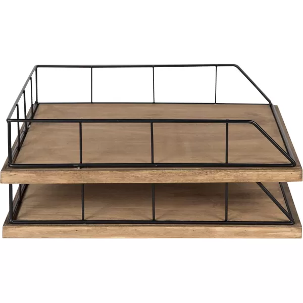 Kate and Laurel Benbrook Stacked Metal and Wood Letter Trays White and GoldRustic BrownBlack