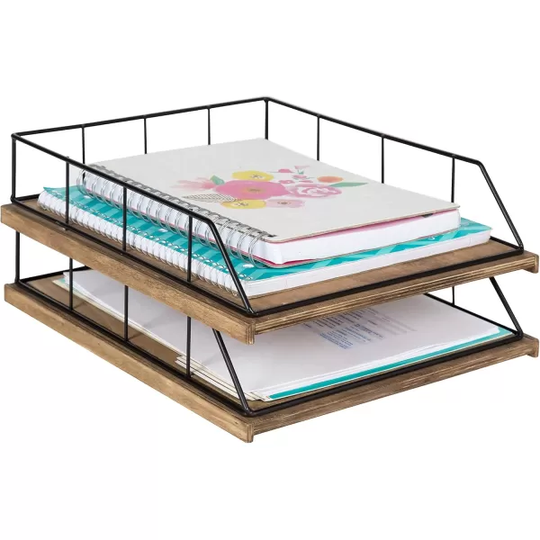 Kate and Laurel Benbrook Stacked Metal and Wood Letter Trays White and GoldRustic BrownBlack