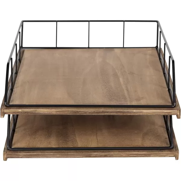 Kate and Laurel Benbrook Stacked Metal and Wood Letter Trays White and GoldRustic BrownBlack