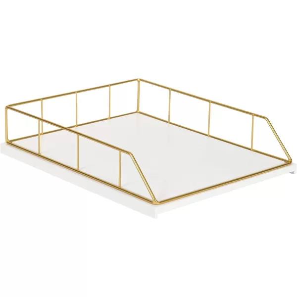 Kate and Laurel Benbrook Stacked Metal and Wood Letter Trays White and GoldWhiteGold