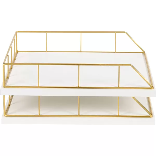 Kate and Laurel Benbrook Stacked Metal and Wood Letter Trays White and GoldWhiteGold