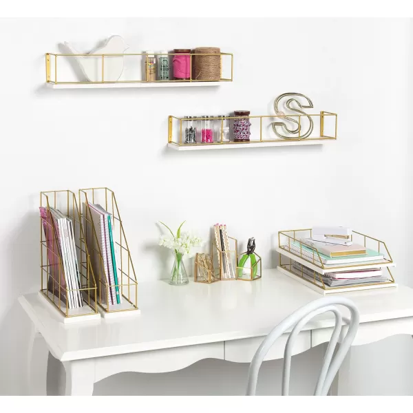 Kate and Laurel Benbrook Stacked Metal and Wood Letter Trays White and GoldWhiteGold
