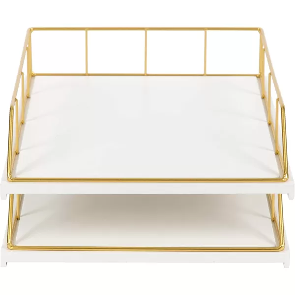 Kate and Laurel Benbrook Stacked Metal and Wood Letter Trays White and GoldWhiteGold