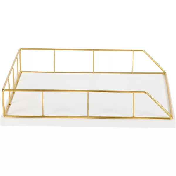 Kate and Laurel Benbrook Stacked Metal and Wood Letter Trays White and GoldWhiteGold