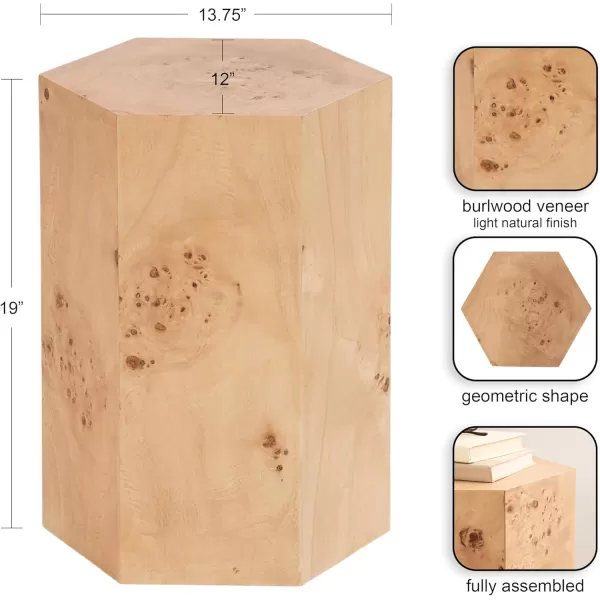 Kate and Laurel Berkett Transitional End Use as Burlwood Nightstand Living Room Pedestal Table or Bedroom Vanity Stool 14x12x19 Natural