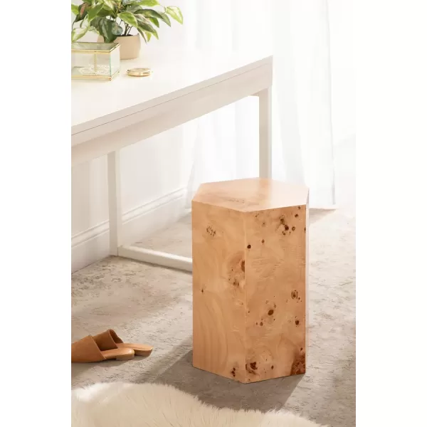 Kate and Laurel Berkett Transitional End Use as Burlwood Nightstand Living Room Pedestal Table or Bedroom Vanity Stool 14x12x19 Natural