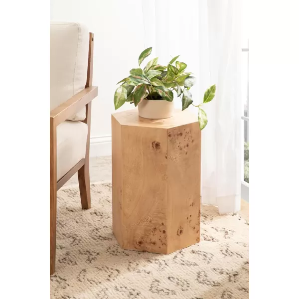 Kate and Laurel Berkett Transitional End Use as Burlwood Nightstand Living Room Pedestal Table or Bedroom Vanity Stool 14x12x19 Natural