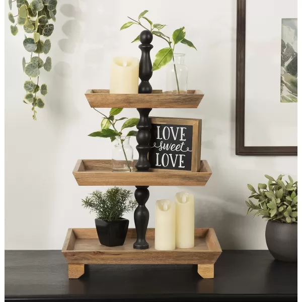 Kate and Laurel Bess Farmhouse 3 Tier Tray 16 x 12 x 26 Natural Wood and Black Decorative MultiTiered Tray for Storage and DisplayBlackNatural