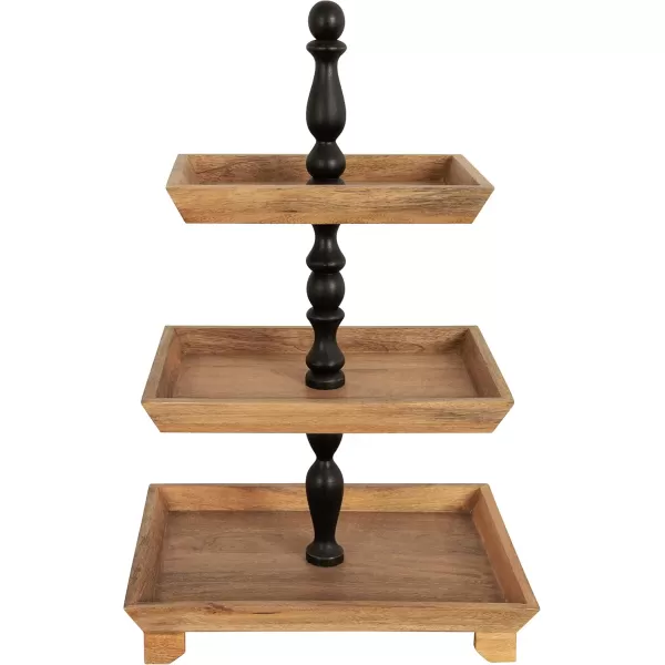 Kate and Laurel Bess Farmhouse 3 Tier Tray 16 x 12 x 26 Natural Wood and Black Decorative MultiTiered Tray for Storage and DisplayBlackNatural