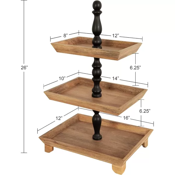 Kate and Laurel Bess Farmhouse 3 Tier Tray 16 x 12 x 26 Natural Wood and Black Decorative MultiTiered Tray for Storage and DisplayBlackNatural