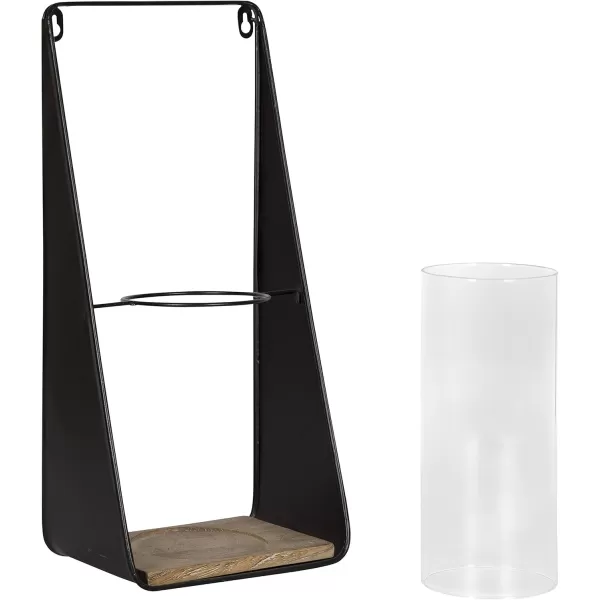 Kate and Laurel Blackwell Industrial Modern Metal and Wood Wall Sconces with Glass Cylinders Black 2 Piece Set