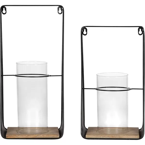 Kate and Laurel Blackwell Industrial Modern Metal and Wood Wall Sconces with Glass Cylinders Black 2 Piece Set