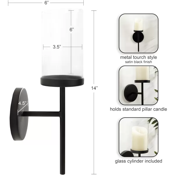 Kate and Laurel Blaise Transitional Metal Wall Sconce 5 x 6 x 14 Antique Brass Modern Round Candle Holder with Removable Glass Cylinder for Flameless CandlesBlack