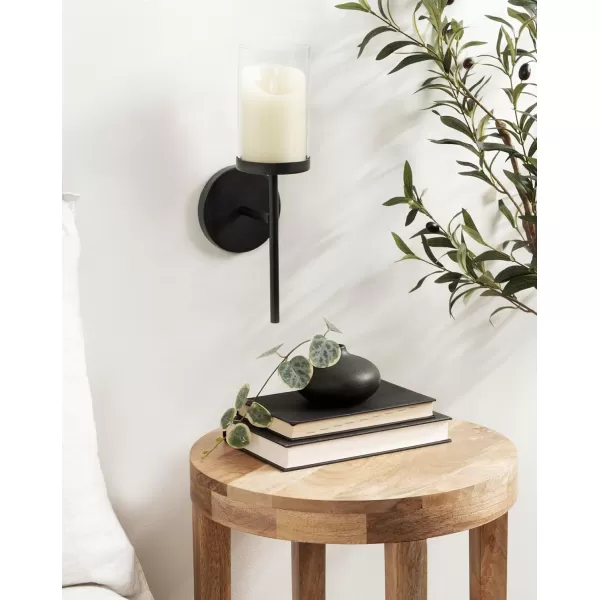 Kate and Laurel Blaise Transitional Metal Wall Sconce 5 x 6 x 14 Antique Brass Modern Round Candle Holder with Removable Glass Cylinder for Flameless CandlesBlack