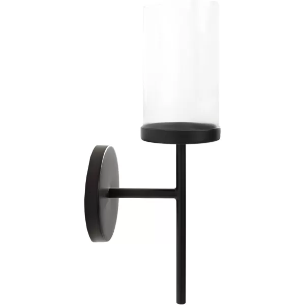 Kate and Laurel Blaise Transitional Metal Wall Sconce 5 x 6 x 14 Antique Brass Modern Round Candle Holder with Removable Glass Cylinder for Flameless CandlesBlack