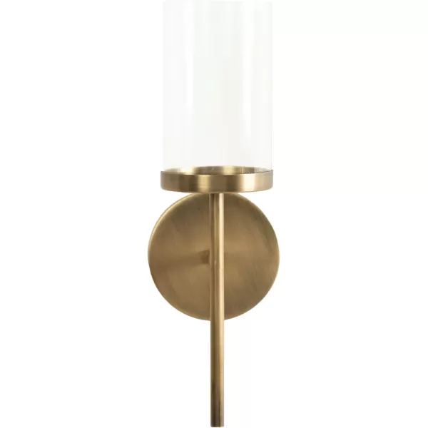 Kate and Laurel Blaise Transitional Metal Wall Sconce 5 x 6 x 14 Antique Brass Modern Round Candle Holder with Removable Glass Cylinder for Flameless CandlesGold