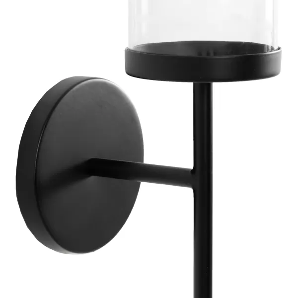 Kate and Laurel Blaise Transitional Metal Wall Sconce 5 x 6 x 14 Antique Brass Modern Round Candle Holder with Removable Glass Cylinder for Flameless CandlesBlack