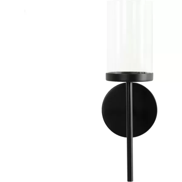 Kate and Laurel Blaise Transitional Metal Wall Sconce 5 x 6 x 14 Antique Brass Modern Round Candle Holder with Removable Glass Cylinder for Flameless CandlesBlack