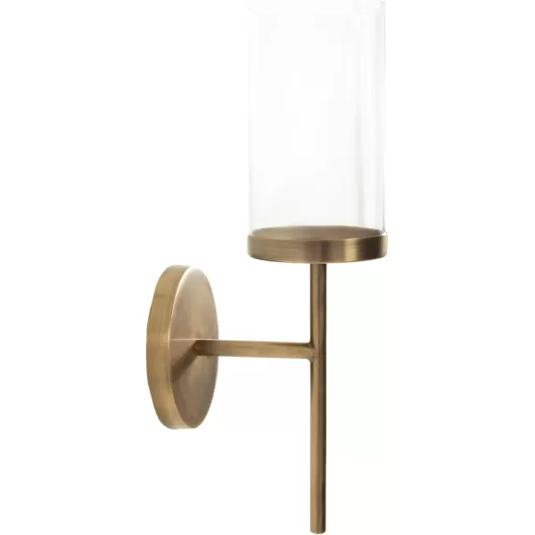 Kate and Laurel Blaise Transitional Metal Wall Sconce 5 x 6 x 14 Antique Brass Modern Round Candle Holder with Removable Glass Cylinder for Flameless CandlesGold