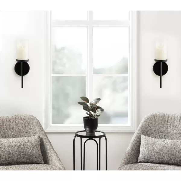 Kate and Laurel Blaise Transitional Metal Wall Sconce 5 x 6 x 14 Antique Brass Modern Round Candle Holder with Removable Glass Cylinder for Flameless CandlesBlack