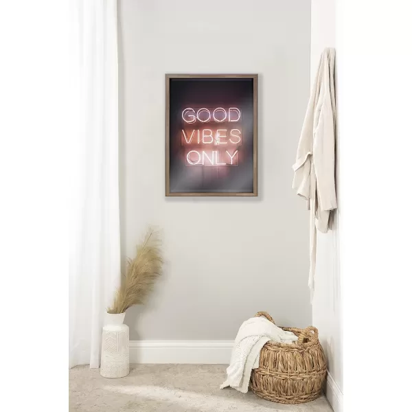 Kate and Laurel Blake Good Vibes Only Neon Sign Framed Printed Glass Wall Art by The Creative Bunch Studio 18x24 Gold Inspirational Art for Wall