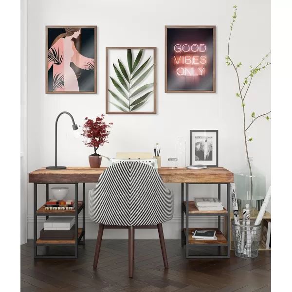 Kate and Laurel Blake Good Vibes Only Neon Sign Framed Printed Glass Wall Art by The Creative Bunch Studio 18x24 Gold Inspirational Art for Wall