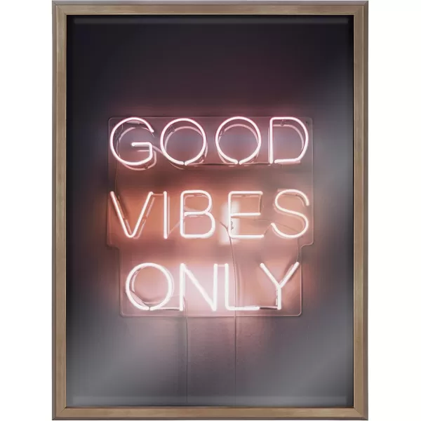 Kate and Laurel Blake Good Vibes Only Neon Sign Framed Printed Glass Wall Art by The Creative Bunch Studio 18x24 Gold Inspirational Art for Wall