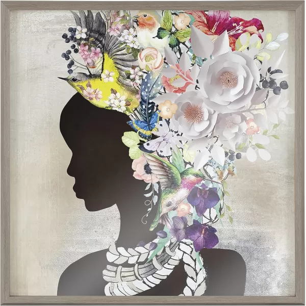 Kate and Laurel Blake Natural Woman Floral Framed Printed Acrylic Wall Art by Nikki Chu 24x24 Gray Decorative Female Art for Wall