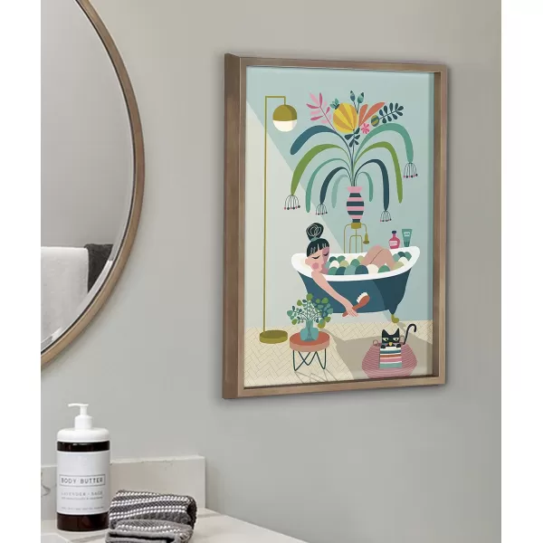 Kate and Laurel Blake Time to Relax Framed Printed Glass Wall Art by Rachel Lee 18x24 Gold Mid Century Modern Bathroom Art for Wall