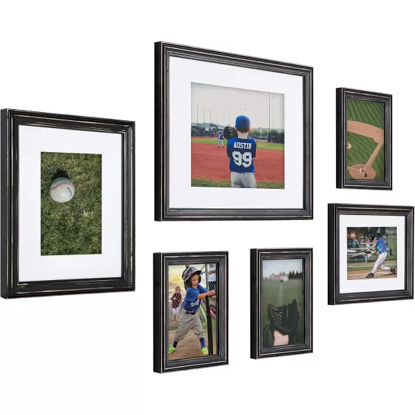 Kate and Laurel Bordeaux Coastal Gallery Frame Wall Kit Set of 6 with Assorted Size Frames Graywash Navy Blue Distressed WhiteBlack