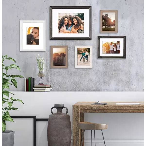 Kate and Laurel Bordeaux Coastal Gallery Frame Wall Kit Set of 6 with Assorted Size Frames Graywash Navy Blue Distressed WhiteMultiBlack