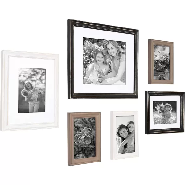 Kate and Laurel Bordeaux Coastal Gallery Frame Wall Kit Set of 6 with Assorted Size Frames Graywash Navy Blue Distressed WhiteMultiBlack