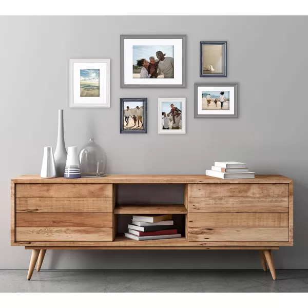 Kate and Laurel Bordeaux Coastal Gallery Frame Wall Kit Set of 6 with Assorted Size Frames Graywash Navy Blue Distressed WhiteMultiBlue