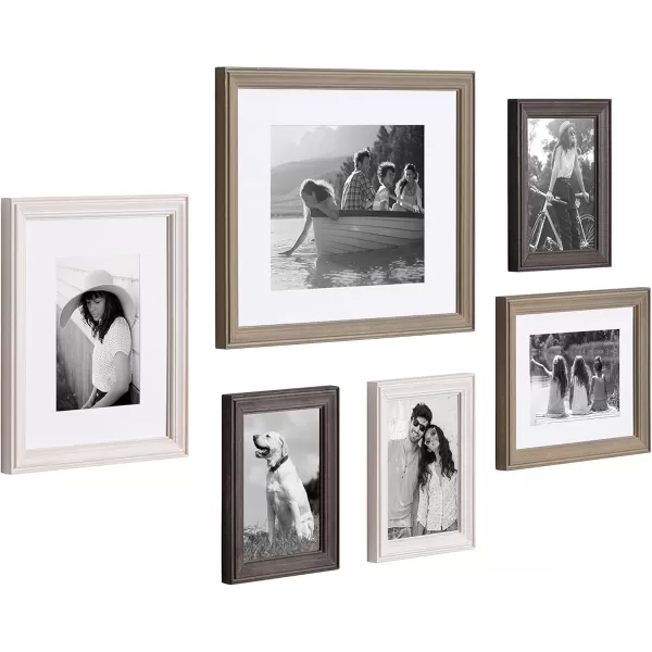 Kate and Laurel Bordeaux Coastal Gallery Frame Wall Kit Set of 6 with Assorted Size Frames Graywash Navy Blue Distressed WhiteMultiGray