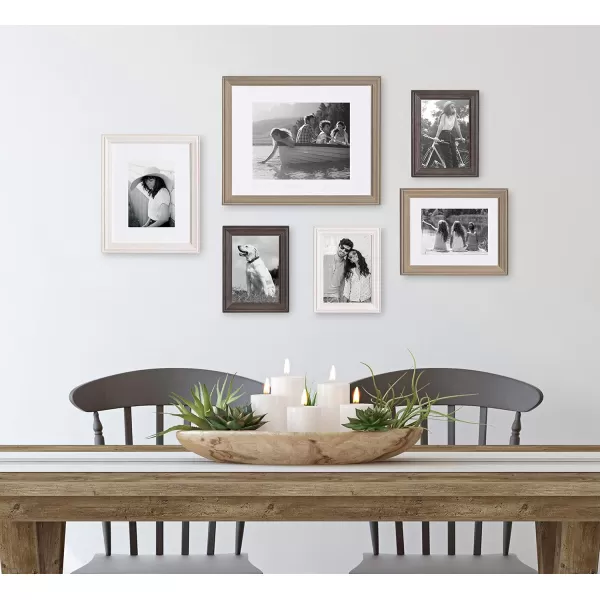 Kate and Laurel Bordeaux Coastal Gallery Frame Wall Kit Set of 6 with Assorted Size Frames Graywash Navy Blue Distressed WhiteMultiGray
