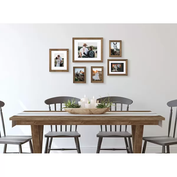 Kate and Laurel Bordeaux Coastal Gallery Frame Wall Kit Set of 6 with Assorted Size Frames Graywash Navy Blue Distressed WhiteRustic Brown