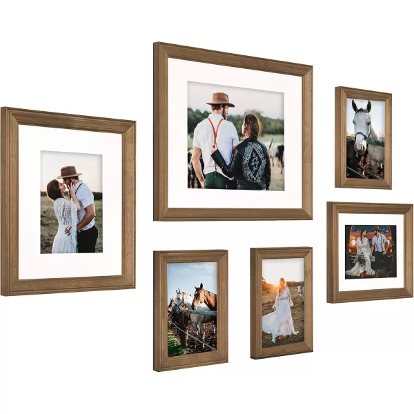 Kate and Laurel Bordeaux Coastal Gallery Frame Wall Kit Set of 6 with Assorted Size Frames Graywash Navy Blue Distressed WhiteRustic Brown
