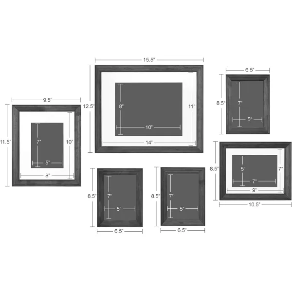 Kate and Laurel Bordeaux Coastal Gallery Frame Wall Kit Set of 6 with Assorted Size Frames Graywash Navy Blue Distressed WhiteRustic BrownGray