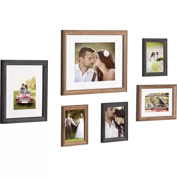 Kate and Laurel Bordeaux Coastal Gallery Frame Wall Kit Set of 6 with Assorted Size Frames Graywash Navy Blue Distressed WhiteRustic BrownGray