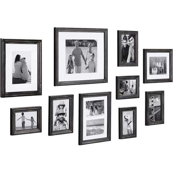 Kate and Laurel Bordeaux Coastal Gallery Wall Kit Set of 10 with Assorted Size Frames in 3 Different Finishes White Blue and GrayBlack
