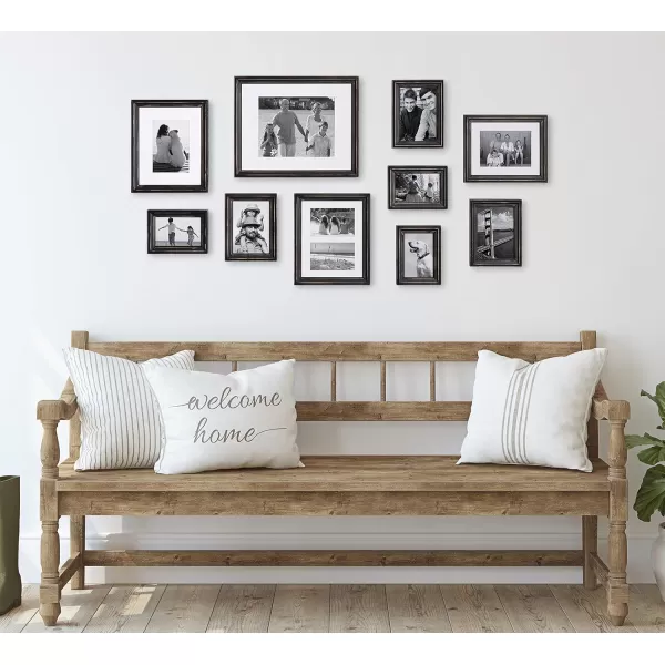Kate and Laurel Bordeaux Coastal Gallery Wall Kit Set of 10 with Assorted Size Frames in 3 Different Finishes White Blue and GrayBlack