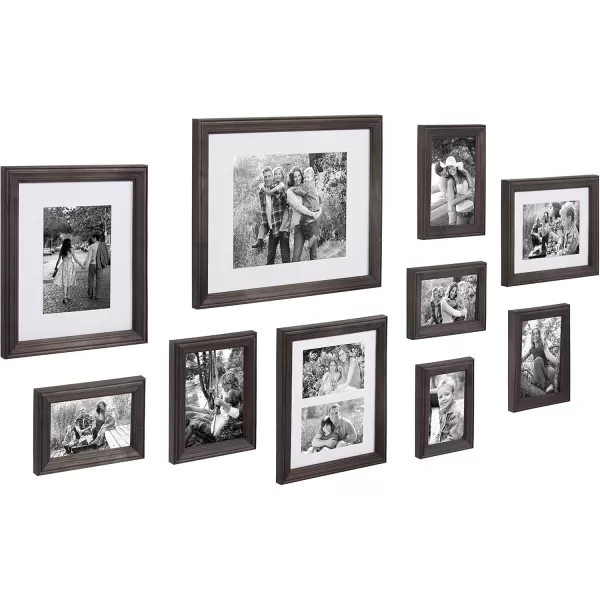 Kate and Laurel Bordeaux Coastal Gallery Wall Kit Set of 10 with Assorted Size Frames in 3 Different Finishes White Blue and GrayGray