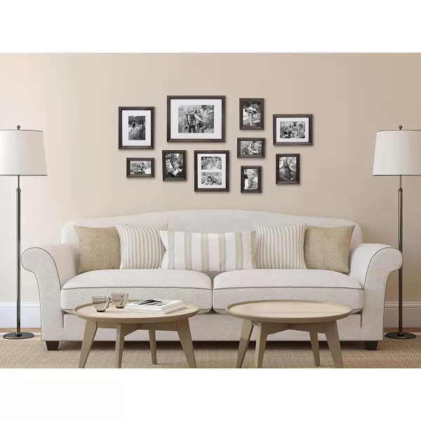 Kate and Laurel Bordeaux Coastal Gallery Wall Kit Set of 10 with Assorted Size Frames in 3 Different Finishes White Blue and GrayGray