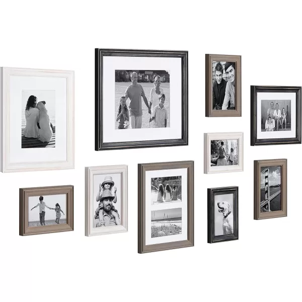 Kate and Laurel Bordeaux Coastal Gallery Wall Kit Set of 10 with Assorted Size Frames in 3 Different Finishes White Blue and GrayMultiBlack