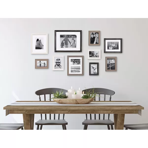 Kate and Laurel Bordeaux Coastal Gallery Wall Kit Set of 10 with Assorted Size Frames in 3 Different Finishes White Blue and GrayMultiBlack